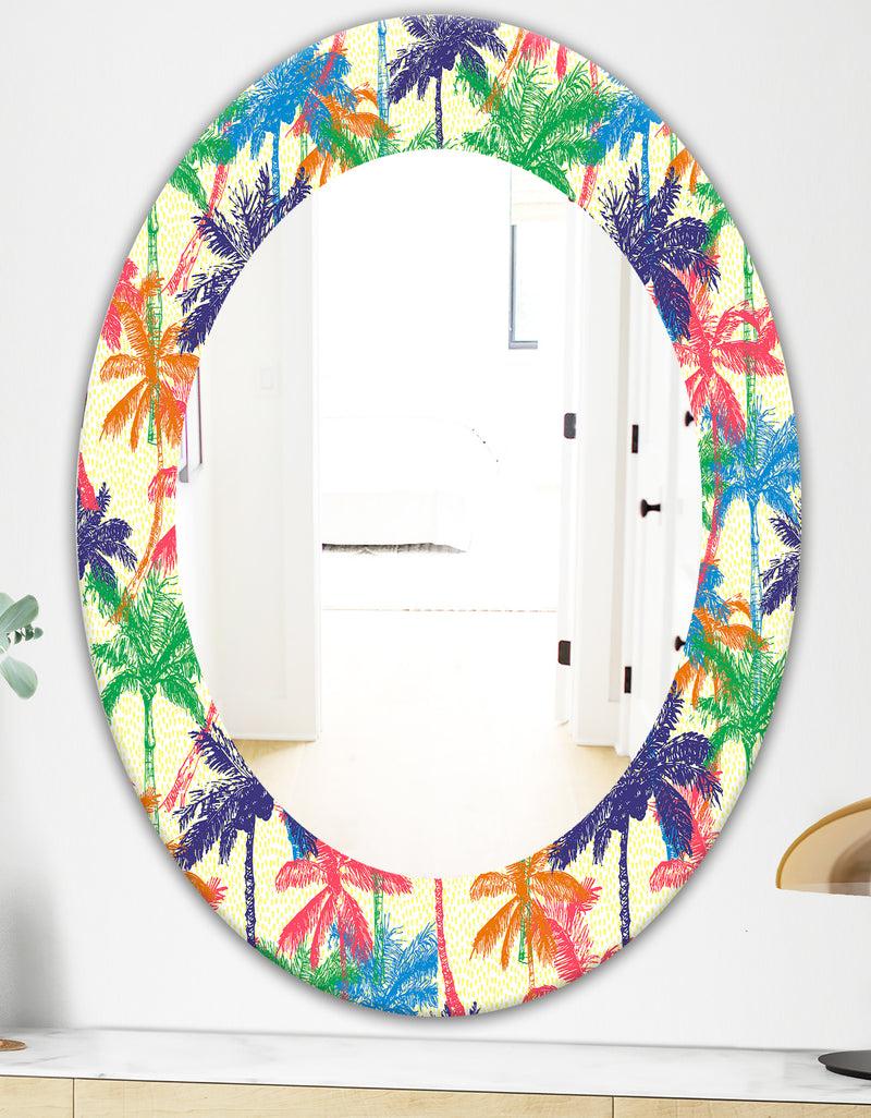 DesignQ Tropical Mood Foliage 3 - Bohemian And Eclectic Mirror - Oval Or Round Wall Mirror
