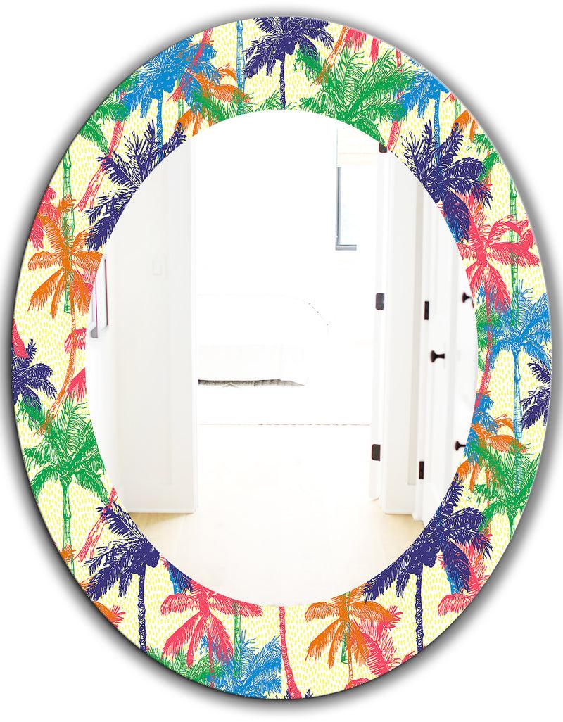 DesignQ Tropical Mood Foliage 3 - Bohemian And Eclectic Mirror - Oval Or Round Wall Mirror