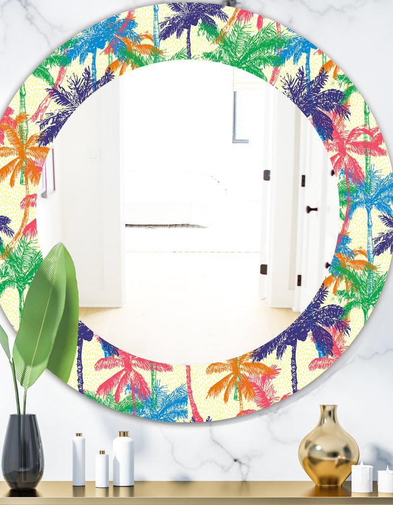 DesignQ Tropical Mood Foliage 3 - Bohemian and Eclectic Mirror - Oval or Round Wall Mirror