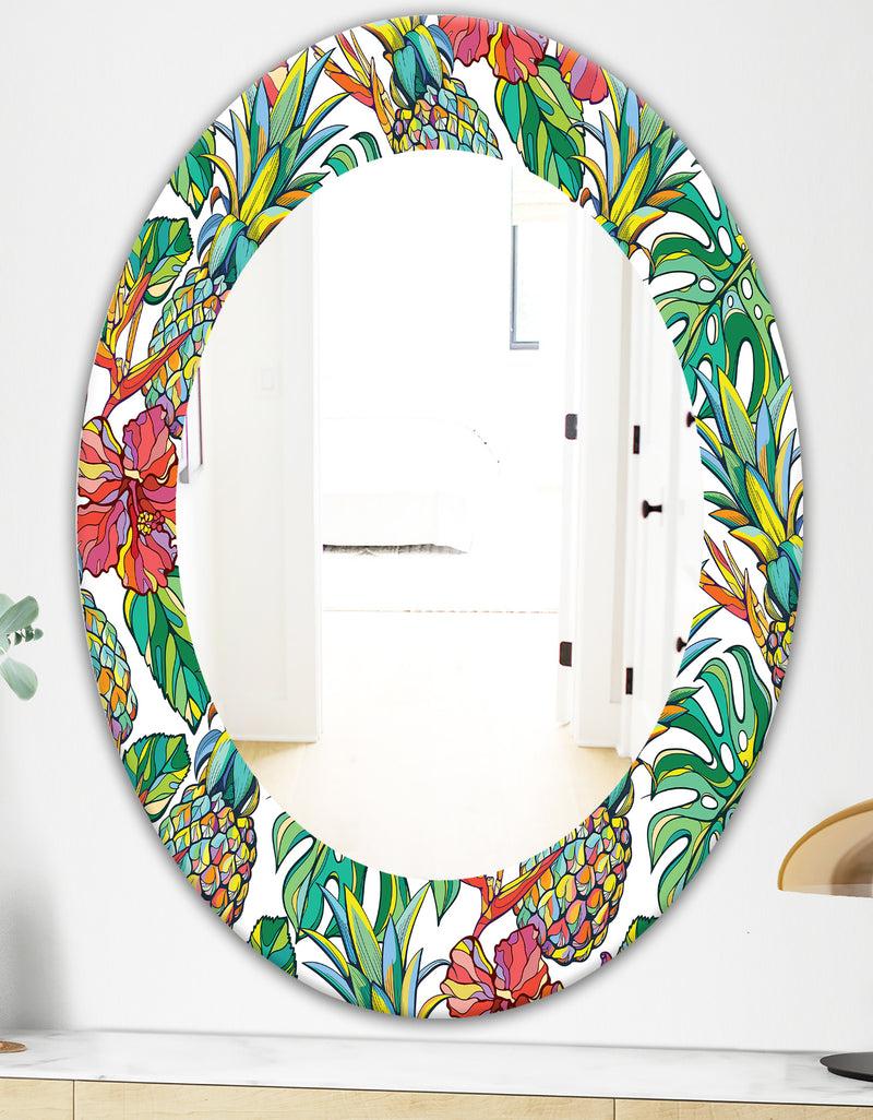 DesignQ Tropical Mood Foliage 4 - Bohemian And Eclectic Mirror - Frameless Oval Or Round Wall Mirror