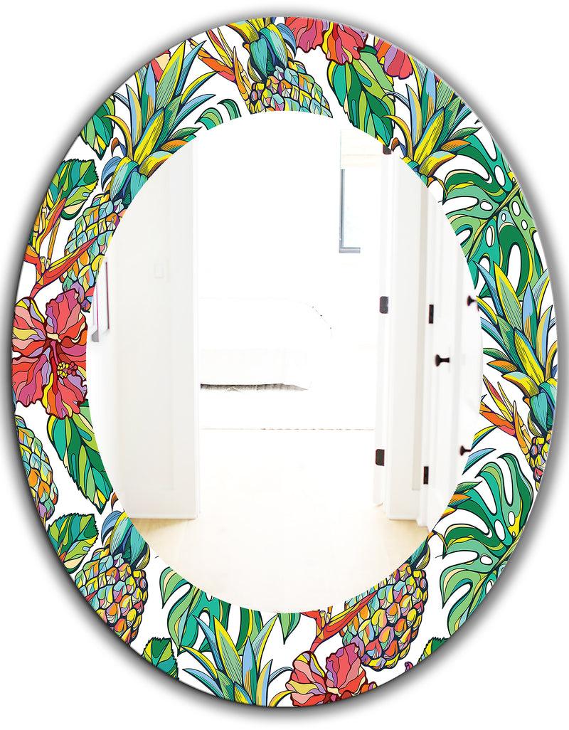 DesignQ Tropical Mood Foliage 4 - Bohemian And Eclectic Mirror - Frameless Oval Or Round Wall Mirror
