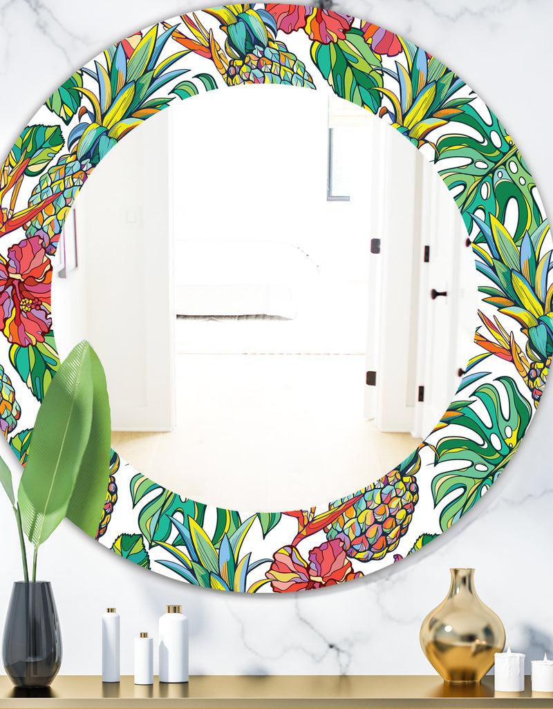 DesignQ Tropical Mood Foliage 4 - Bohemian and Eclectic Mirror - Frameless Oval or Round Wall Mirror