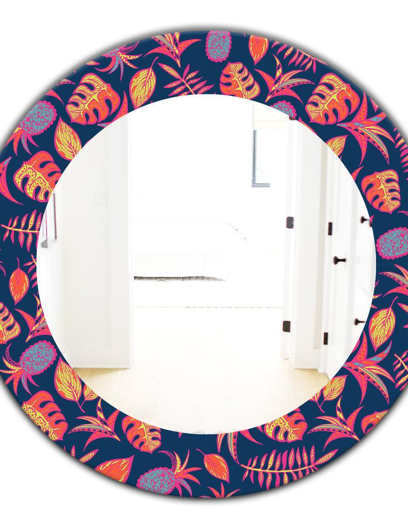 DesignQ Tropical Mood Pineapple 1 - Bohemian And Eclectic Mirror - Oval Or Round Wall Mirror