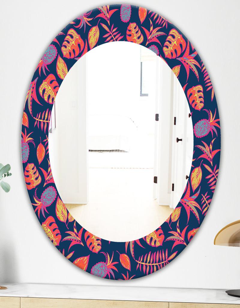 DesignQ Tropical Mood Pineapple 1 - Bohemian And Eclectic Mirror - Oval Or Round Wall Mirror