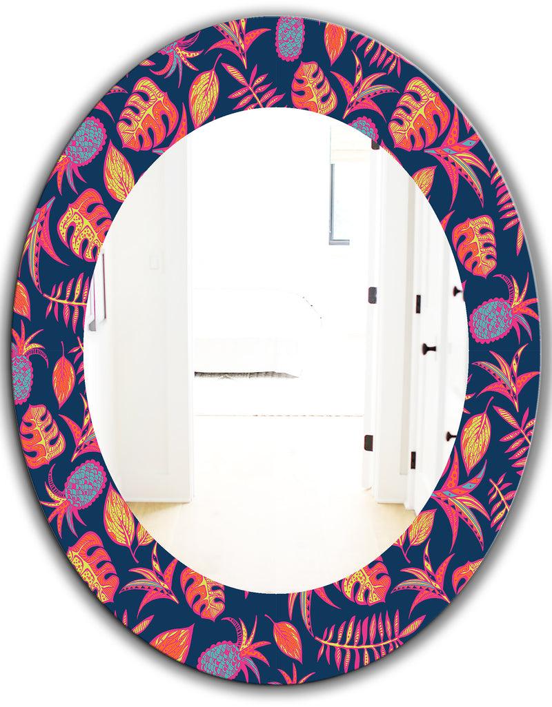 DesignQ Tropical Mood Pineapple 1 - Bohemian And Eclectic Mirror - Oval Or Round Wall Mirror
