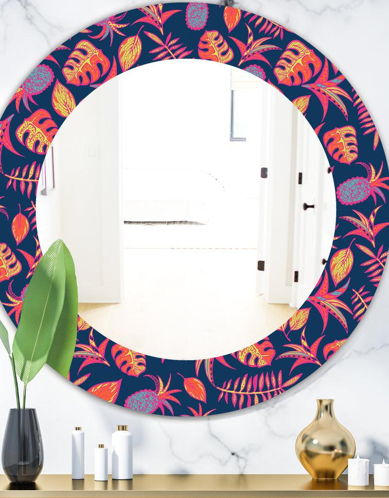 DesignQ Tropical Mood Pineapple 1 - Bohemian and Eclectic Mirror - Oval or Round Wall Mirror