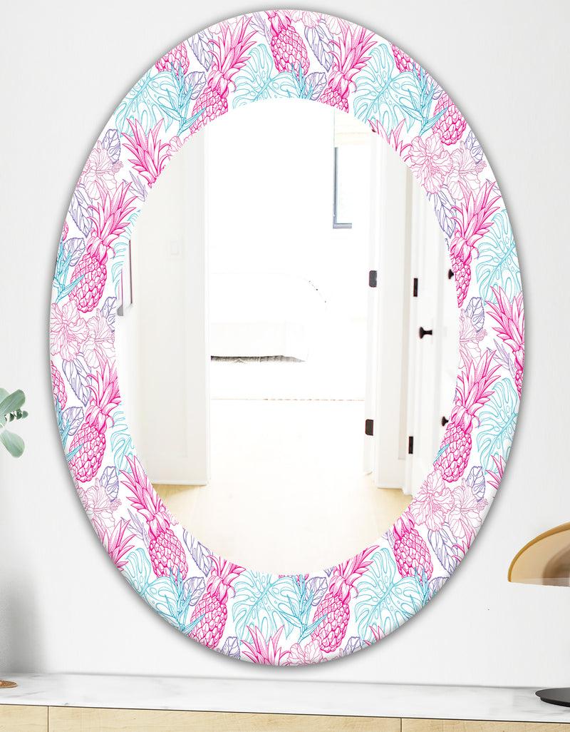 DesignQ Tropical Mood Pineapple 2 - Modern Mirror - Oval Or Round Wall Mirror
