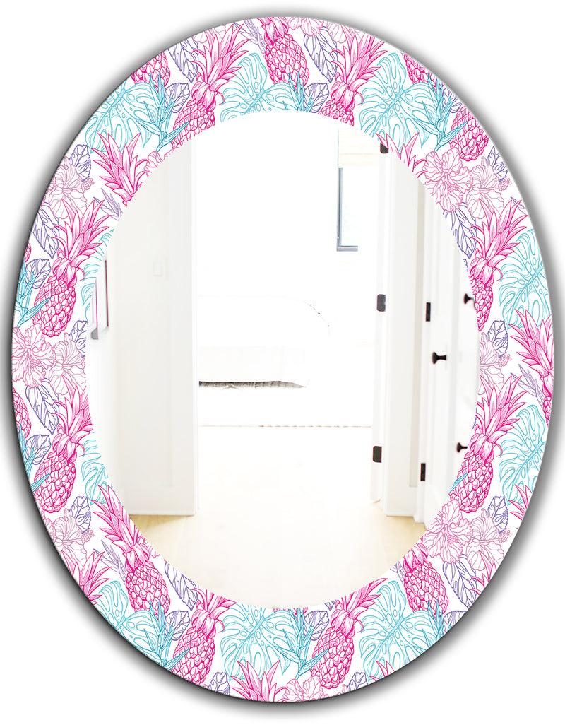 DesignQ Tropical Mood Pineapple 2 - Modern Mirror - Oval Or Round Wall Mirror