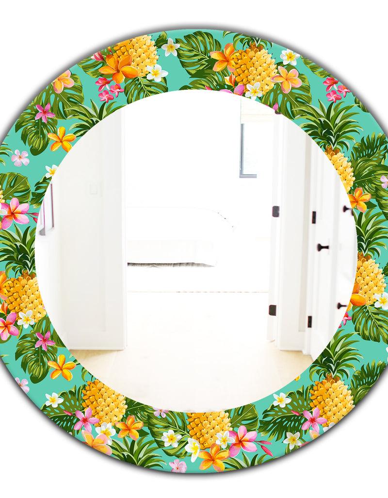 DesignQ Tropical Mood Pineapple 5 - Bohemian And Eclectic Mirror - Oval Or Round Wall Mirror