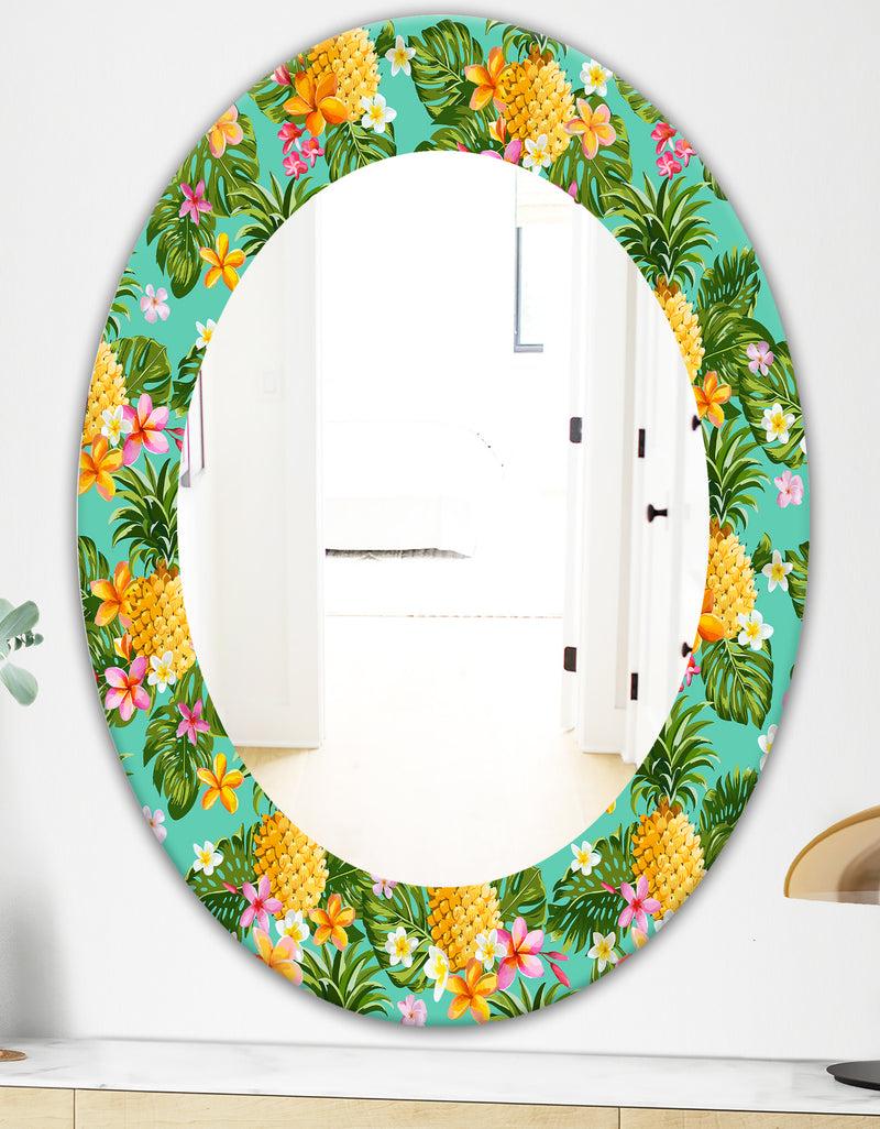 DesignQ Tropical Mood Pineapple 5 - Bohemian And Eclectic Mirror - Oval Or Round Wall Mirror