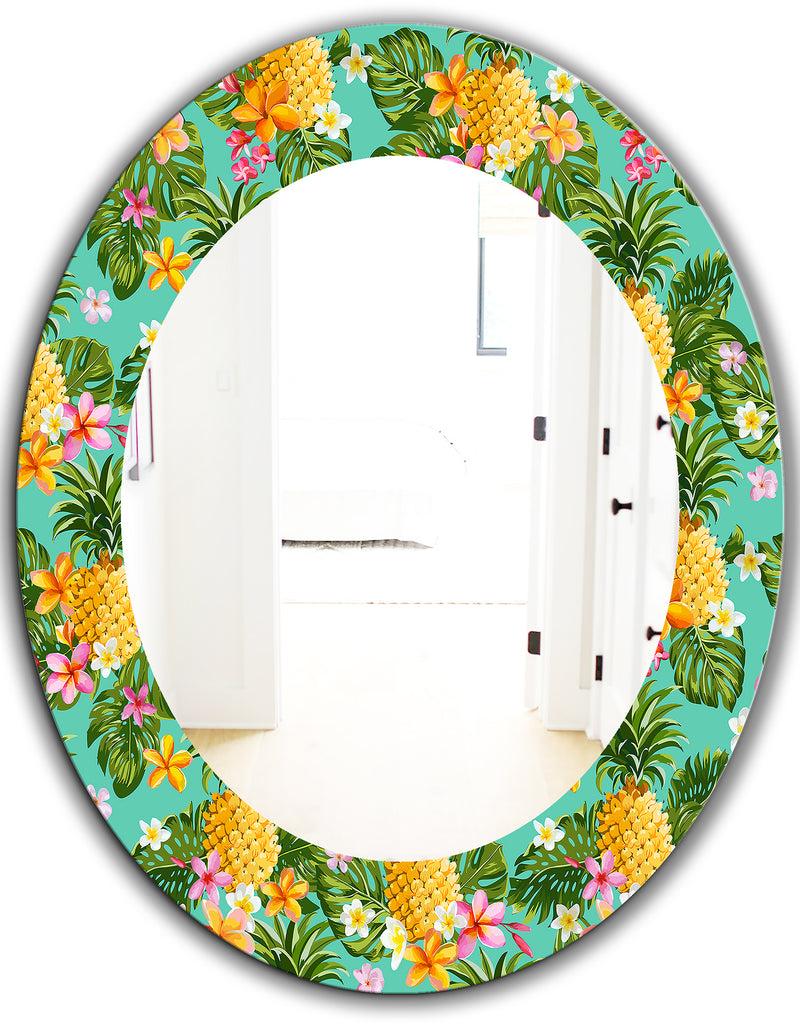 DesignQ Tropical Mood Pineapple 5 - Bohemian And Eclectic Mirror - Oval Or Round Wall Mirror