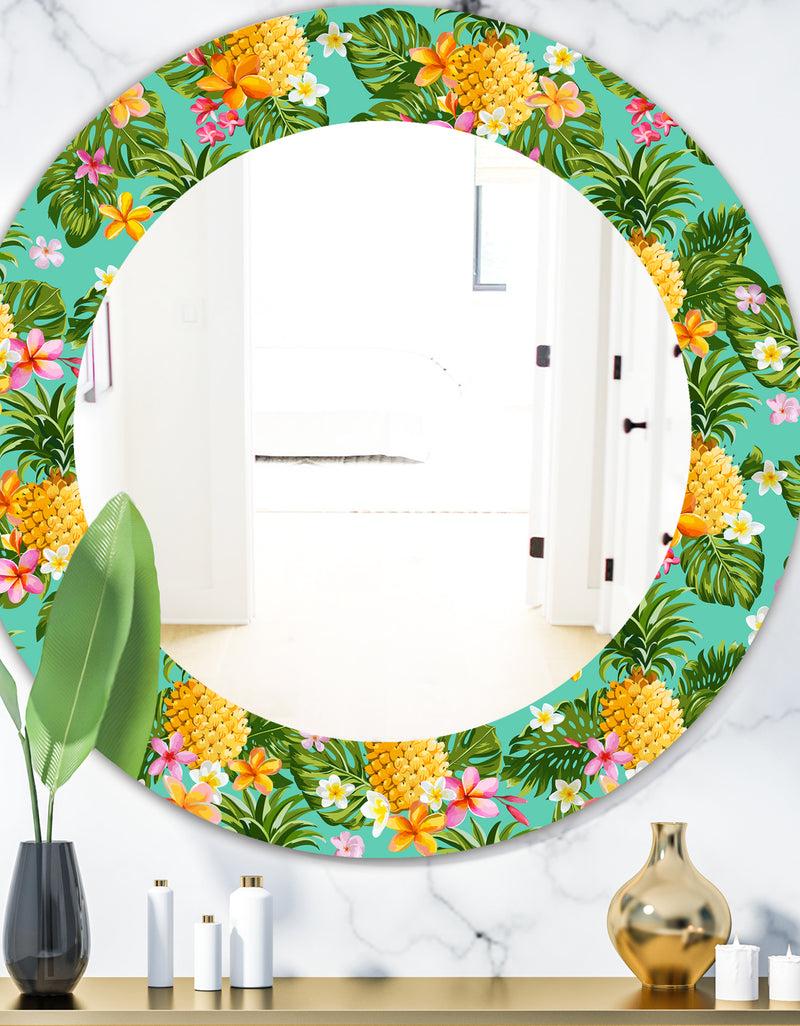 DesignQ Tropical Mood Pineapple 5 - Bohemian and Eclectic Mirror - Oval or Round Wall Mirror