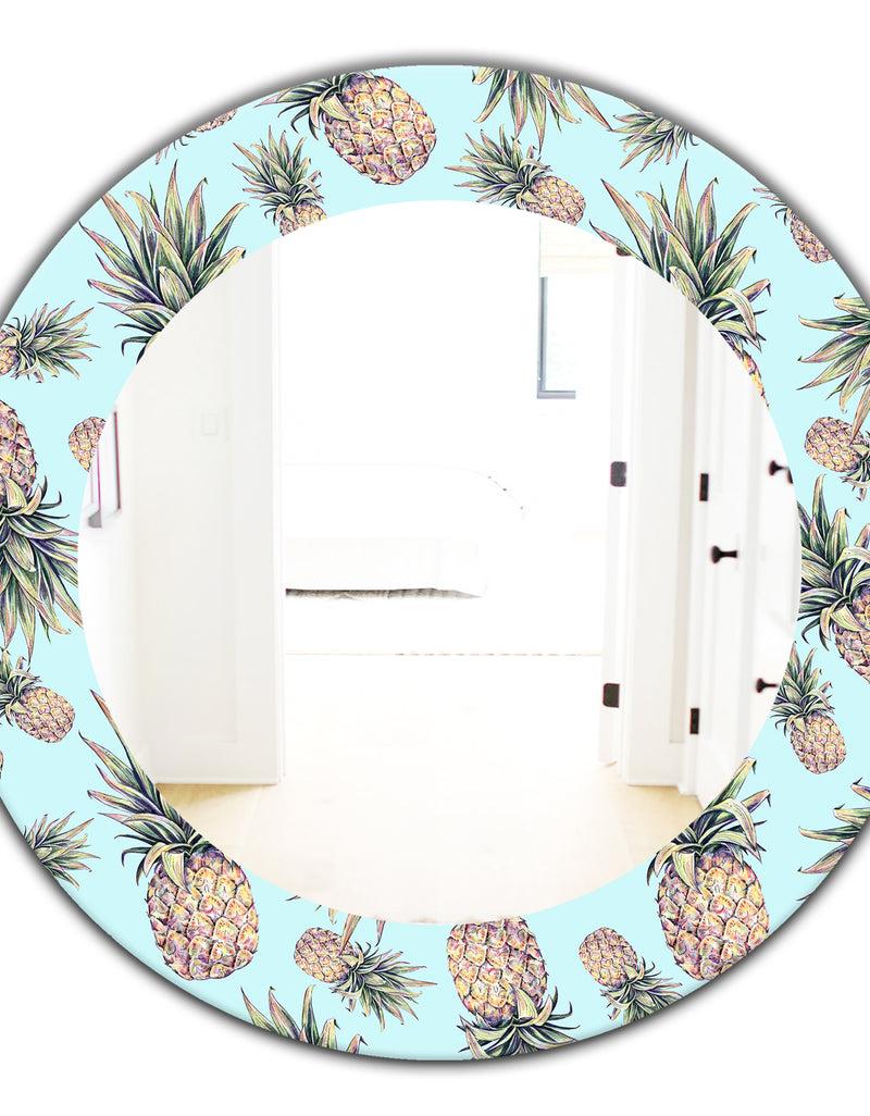 DesignQ Tropical Mood Pineapple 6 - Bohemian And Eclectic Mirror - Oval Or Round Wall Mirror
