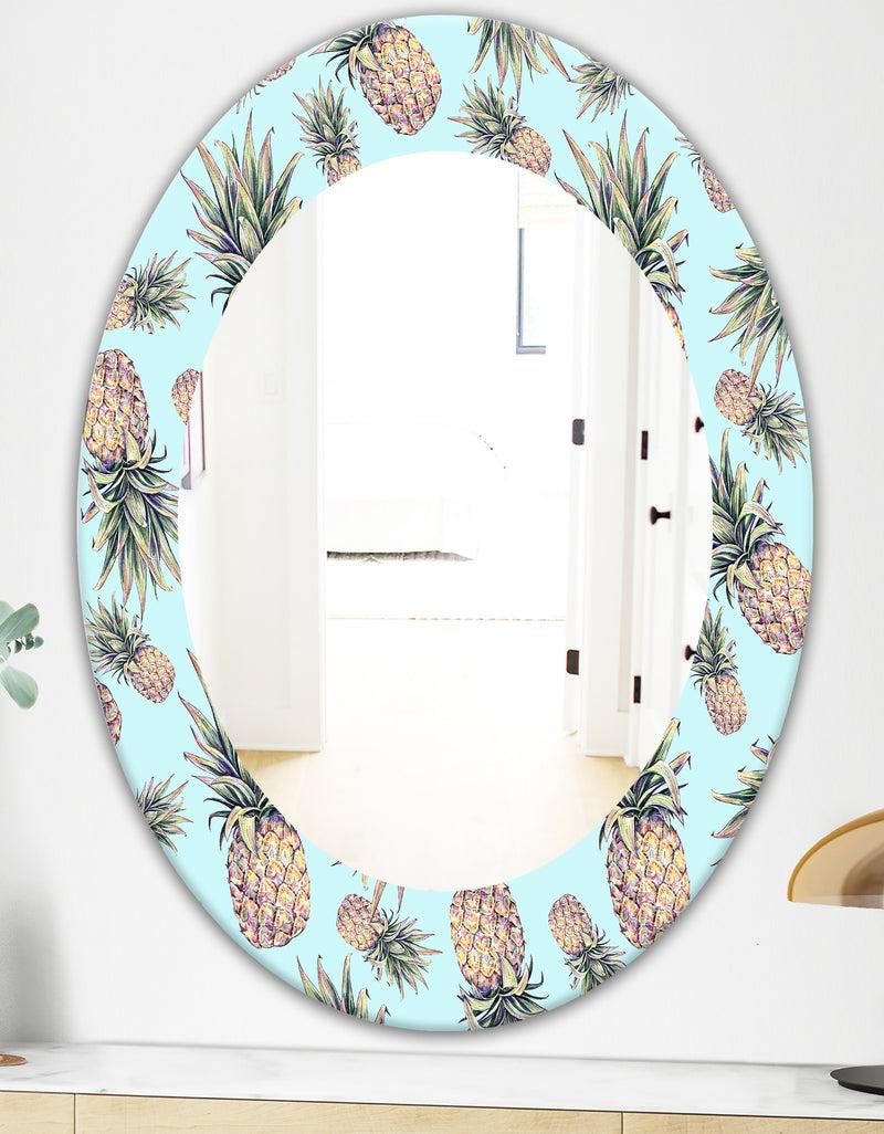 DesignQ Tropical Mood Pineapple 6 - Bohemian And Eclectic Mirror - Oval Or Round Wall Mirror