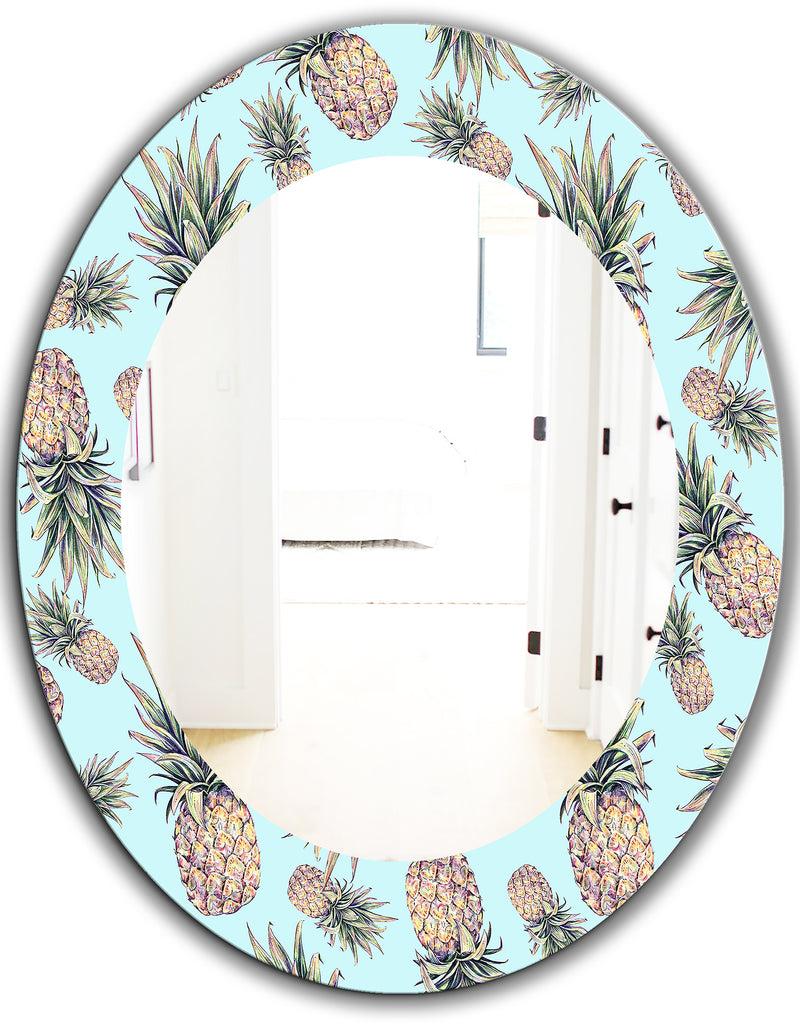 DesignQ Tropical Mood Pineapple 6 - Bohemian And Eclectic Mirror - Oval Or Round Wall Mirror