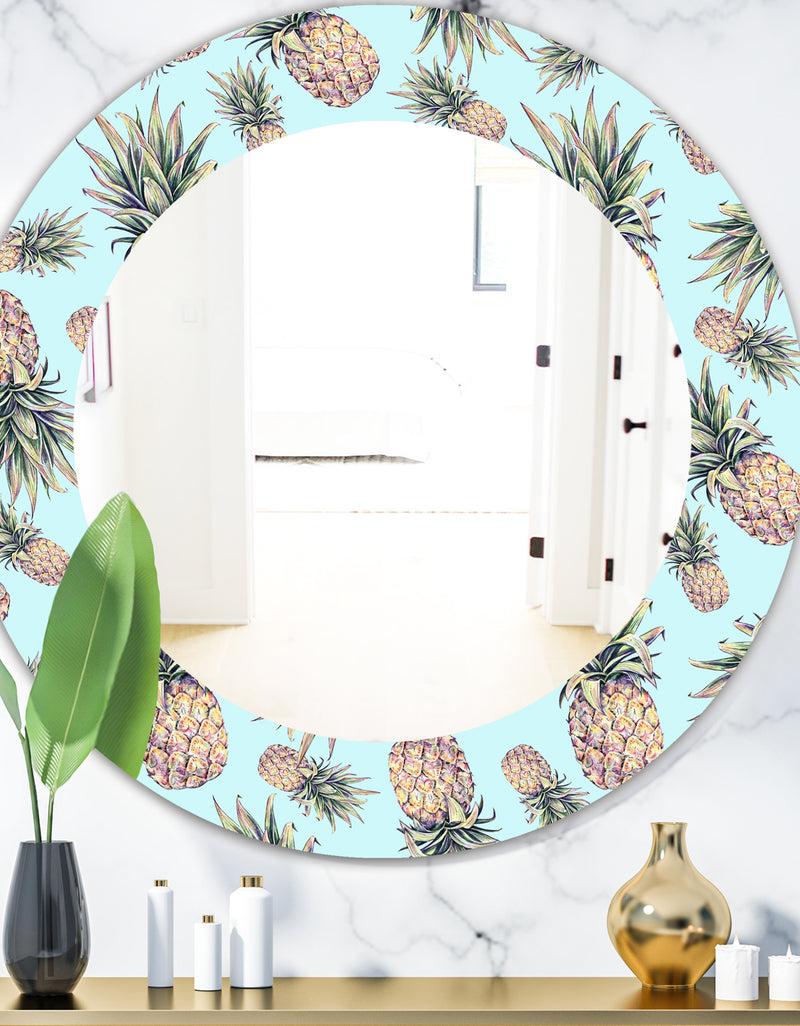 DesignQ Tropical Mood Pineapple 6 - Bohemian and Eclectic Mirror - Oval or Round Wall Mirror