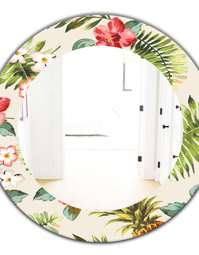 DesignQ Tropical Mood Pineapple 7 - Bohemian And Eclectic Mirror - Frameless Oval Or Round Wall Mirror