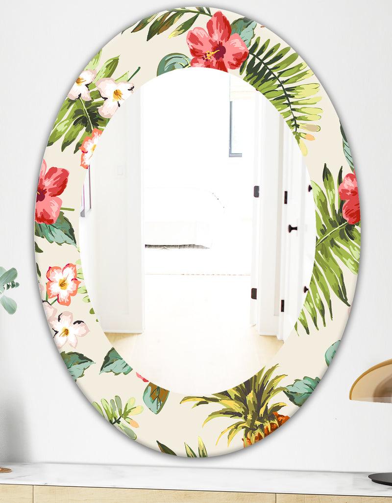 DesignQ Tropical Mood Pineapple 7 - Bohemian And Eclectic Mirror - Frameless Oval Or Round Wall Mirror