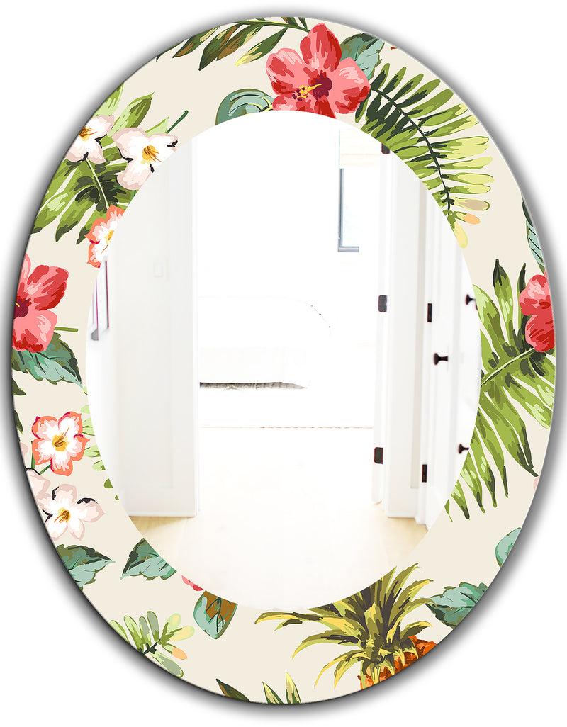 DesignQ Tropical Mood Pineapple 7 - Bohemian And Eclectic Mirror - Frameless Oval Or Round Wall Mirror