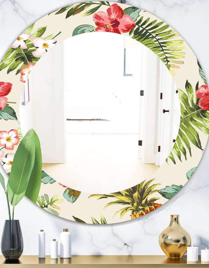 DesignQ Tropical Mood Pineapple 7 - Bohemian and Eclectic Mirror - Frameless Oval or Round Wall Mirror