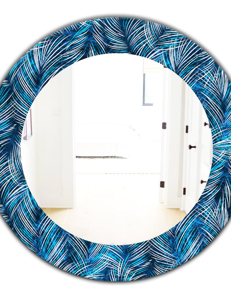 DesignQ Tropical Palm Leaves - Bohemian And Eclectic Mirror - Oval Or Round Wall Mirror