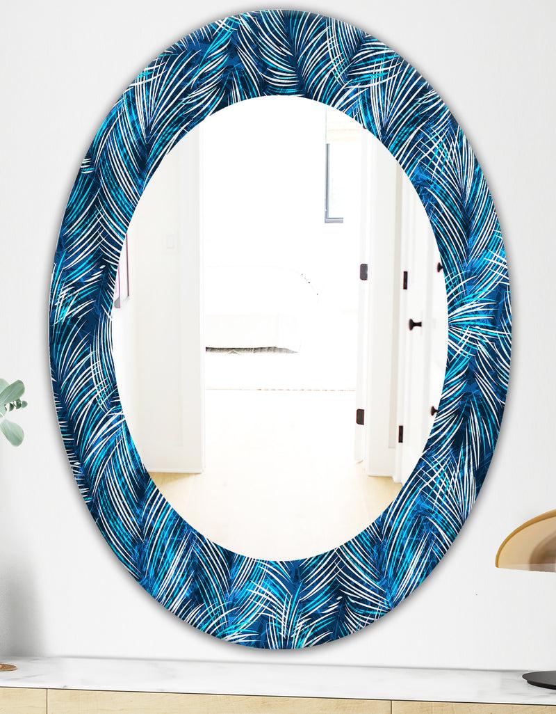 DesignQ Tropical Palm Leaves - Bohemian And Eclectic Mirror - Oval Or Round Wall Mirror