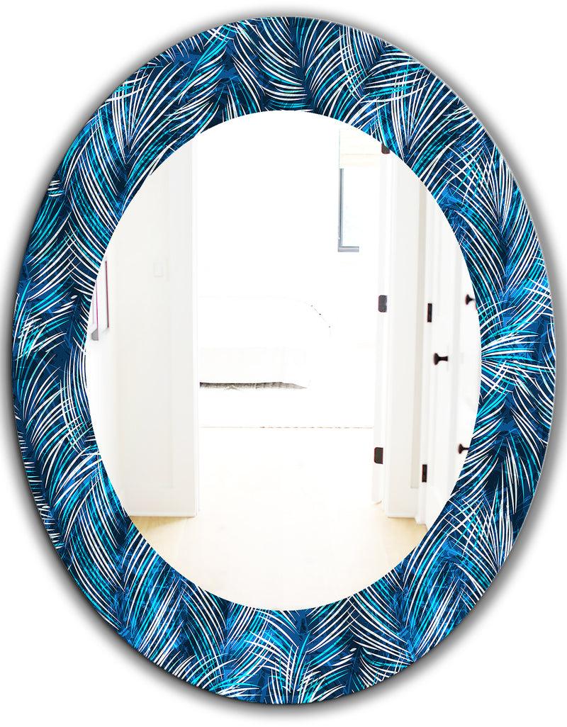DesignQ Tropical Palm Leaves - Bohemian And Eclectic Mirror - Oval Or Round Wall Mirror