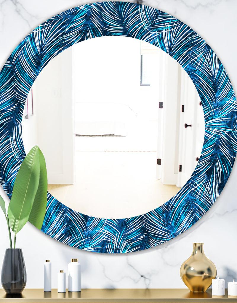 DesignQ Tropical Palm Leaves - Bohemian and Eclectic Mirror - Oval or Round Wall Mirror