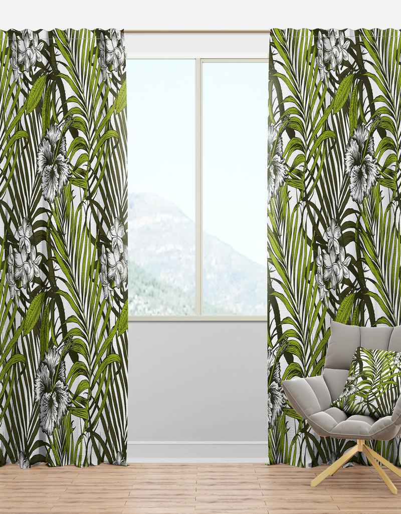 DesignQ Tropical Palm Leaves I - Mid-Century Modern Curtain Panels