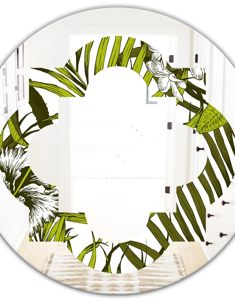 DesignQ Tropical Palm Leaves I - Modern Round Or Oval Wall Mirror - Quatrefoil