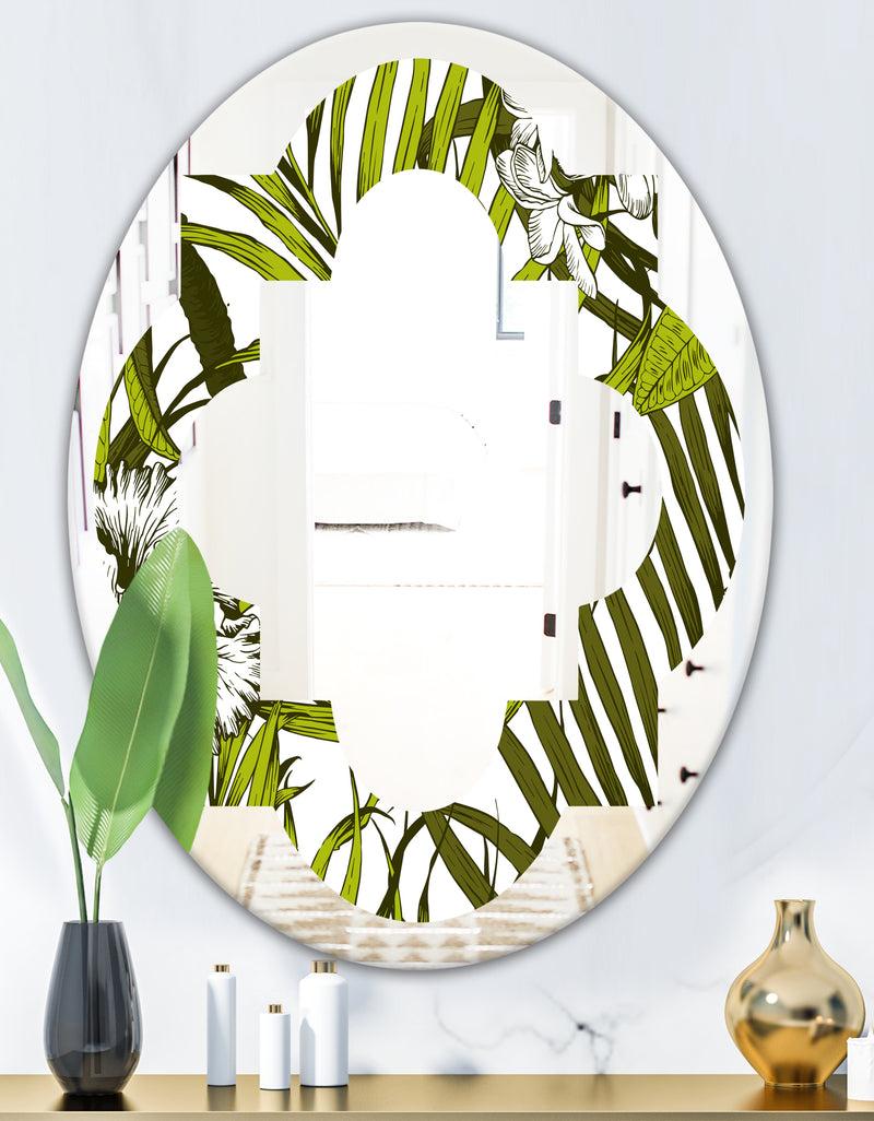 DesignQ Tropical Palm Leaves I - Modern Round Or Oval Wall Mirror - Quatrefoil