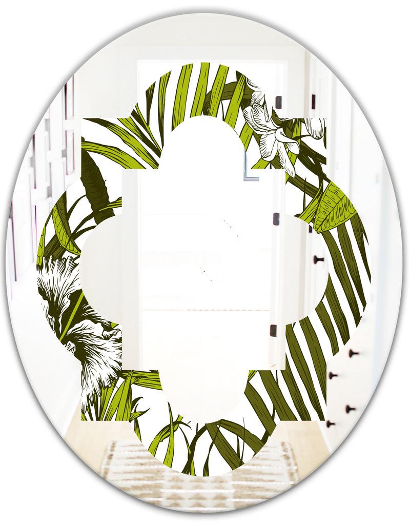 DesignQ Tropical Palm Leaves I - Modern Round Or Oval Wall Mirror - Quatrefoil