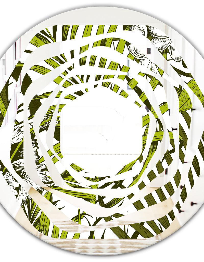 DesignQ Tropical Palm Leaves I - Modern Round Or Oval Wall Mirror - Whirl
