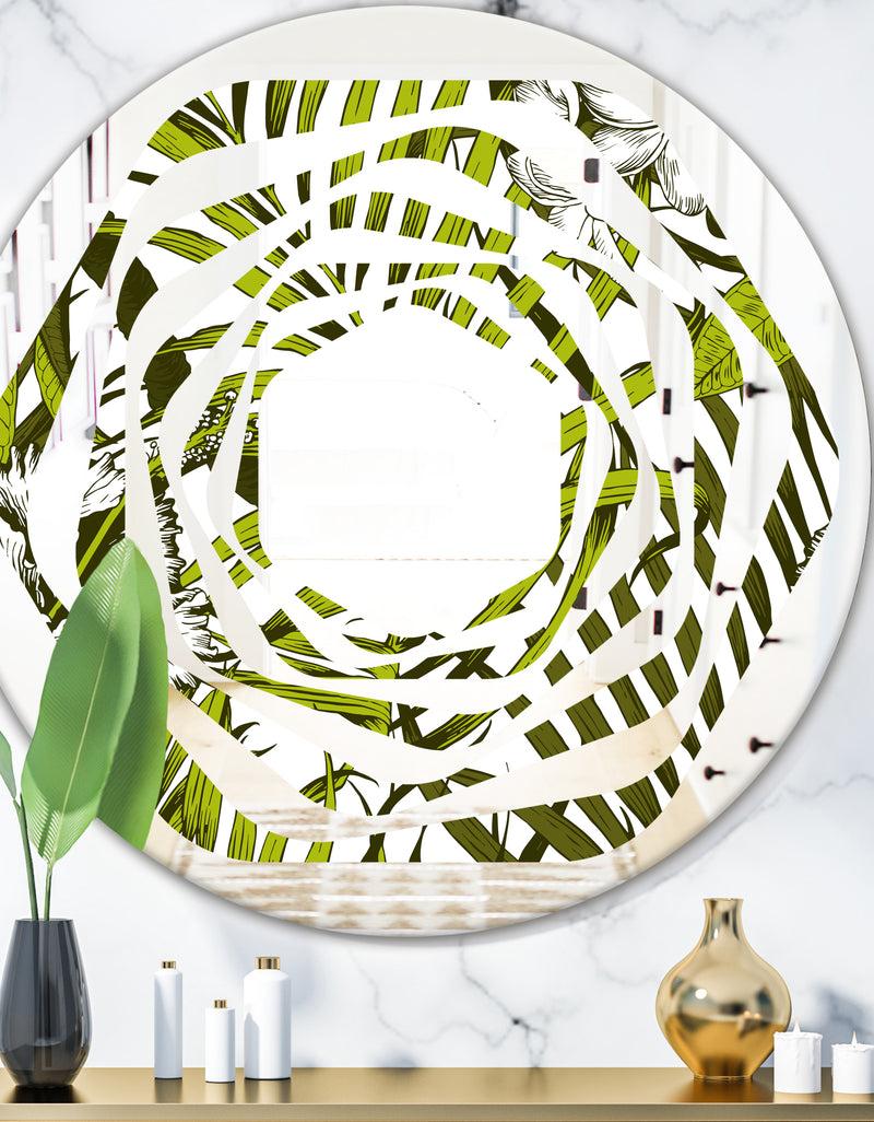 DesignQ Tropical Palm Leaves I - Modern Round or Oval Wall Mirror - Whirl