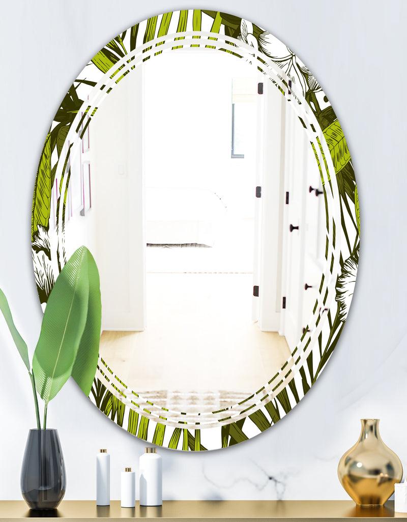 DesignQ Tropical Palm Leaves I - Modern Round Or Oval Wall Mirror - Triple C