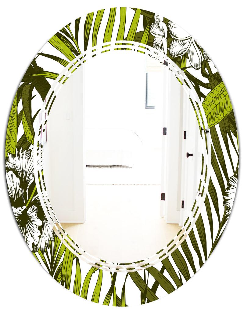DesignQ Tropical Palm Leaves I - Modern Round Or Oval Wall Mirror - Triple C