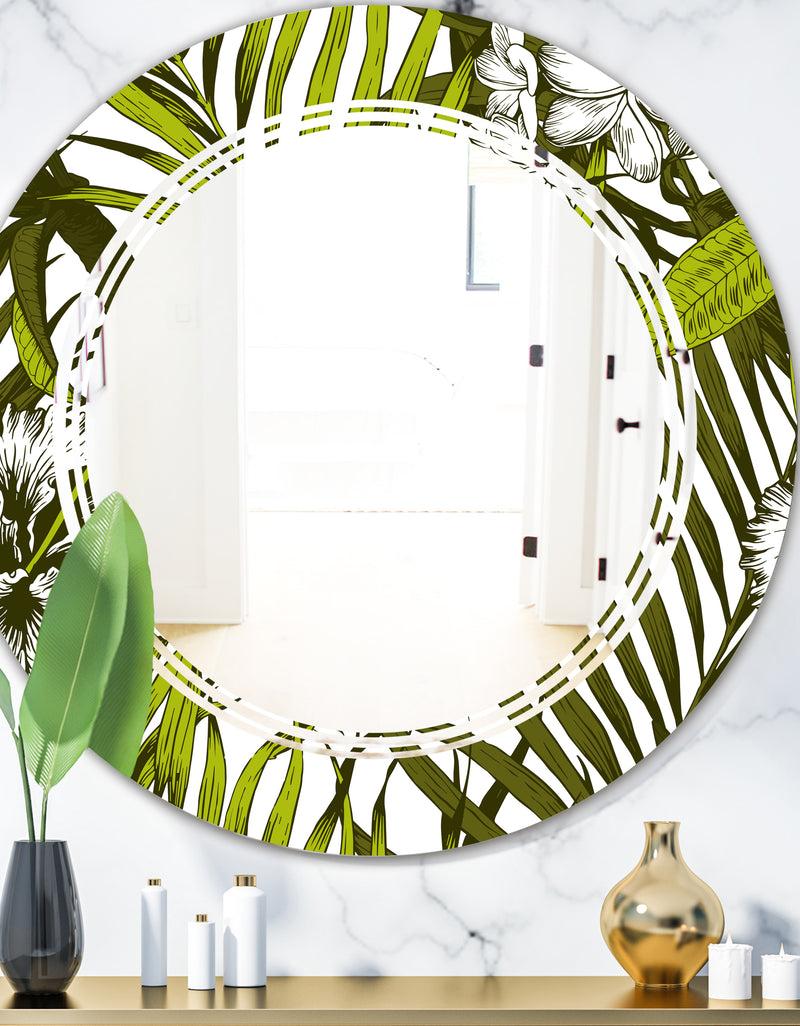 DesignQ Tropical Palm Leaves I - Modern Round or Oval Wall Mirror - Triple C