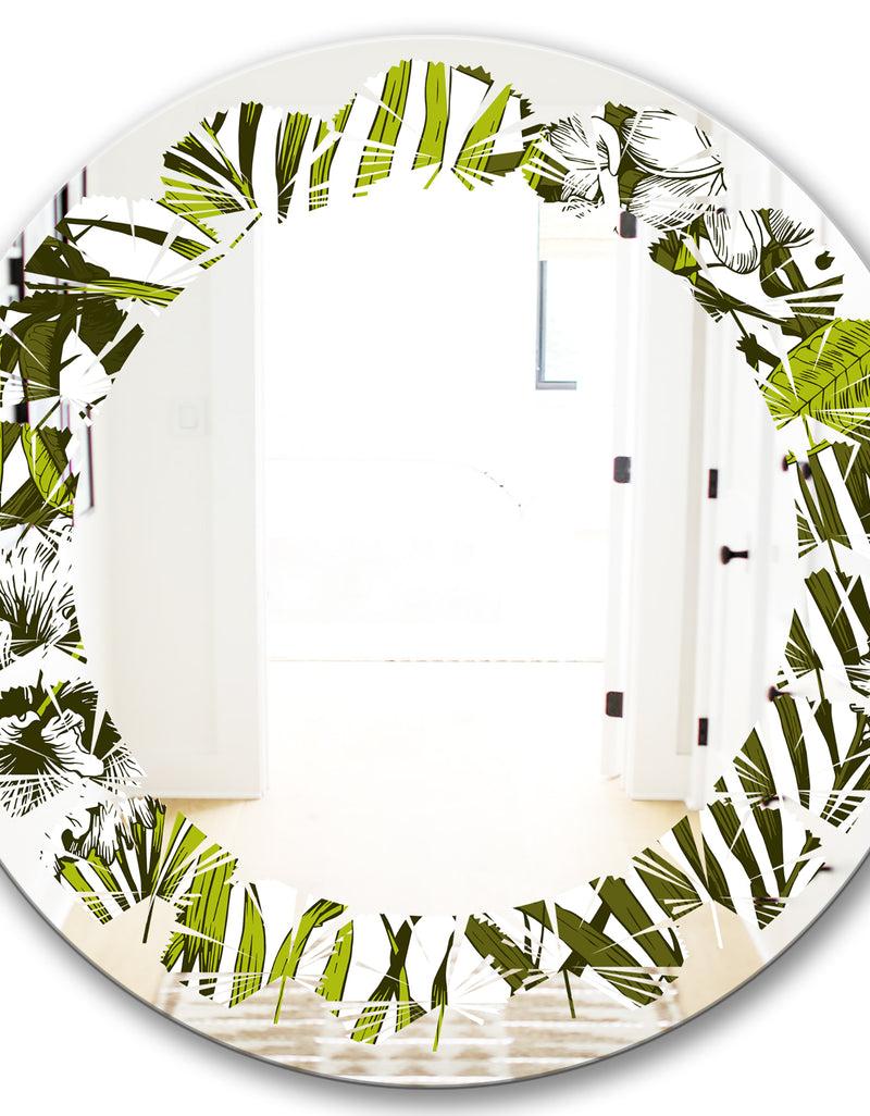 DesignQ Tropical Palm Leaves I - Modern Round Or Oval Wall Mirror - Leaves
