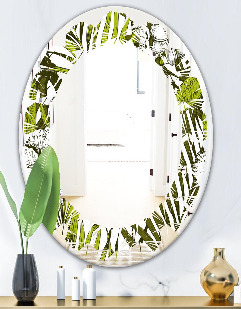 DesignQ Tropical Palm Leaves I - Modern Round Or Oval Wall Mirror - Leaves