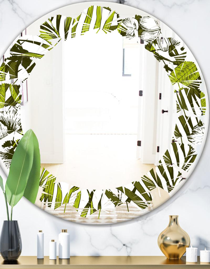 DesignQ Tropical Palm Leaves I - Modern Round or Oval Wall Mirror - Leaves