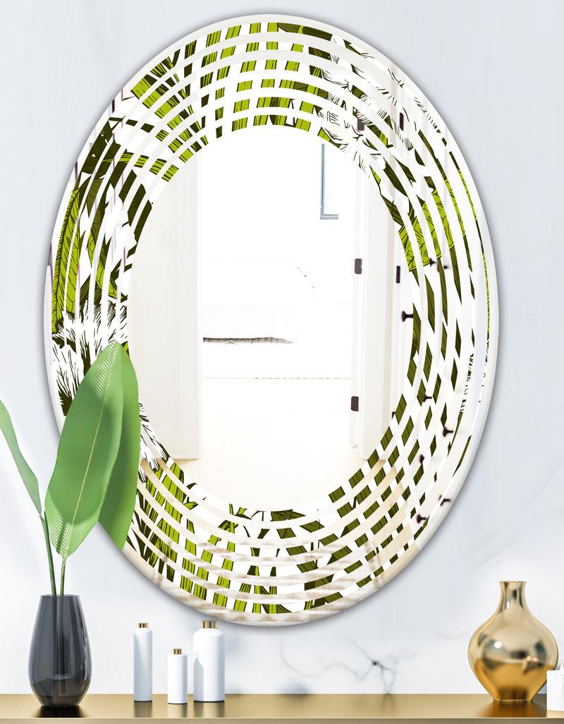 DesignQ Tropical Palm Leaves I - Modern Round Or Oval Wall Mirror - Wave
