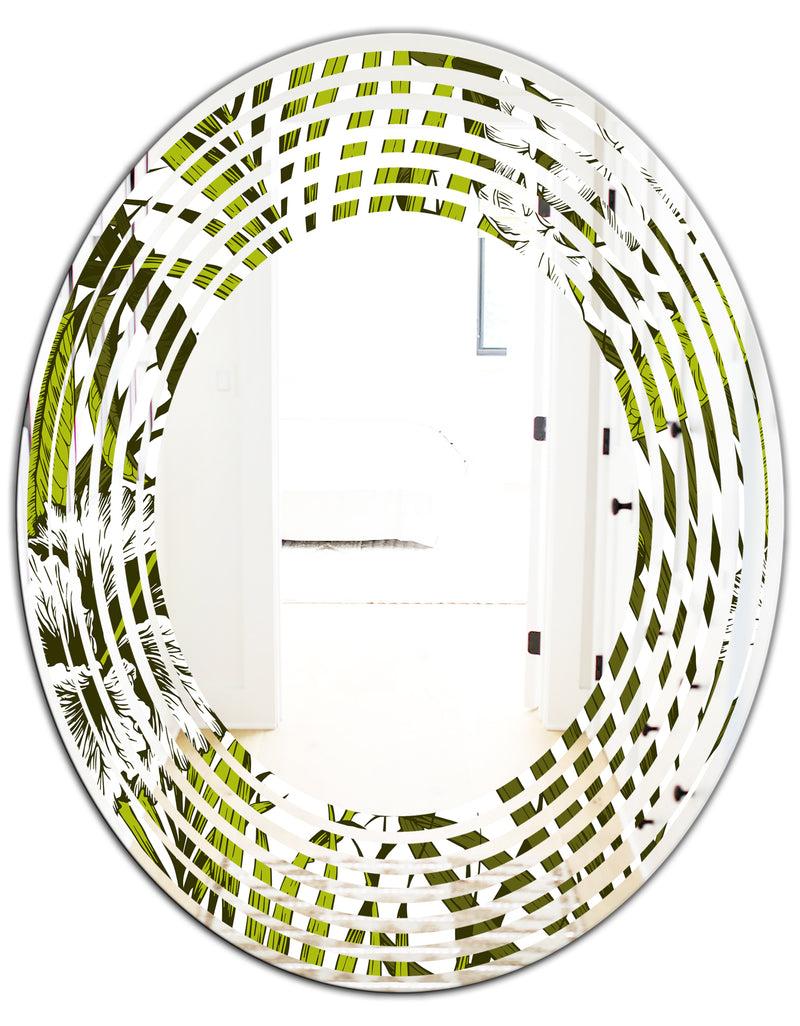DesignQ Tropical Palm Leaves I - Modern Round Or Oval Wall Mirror - Wave