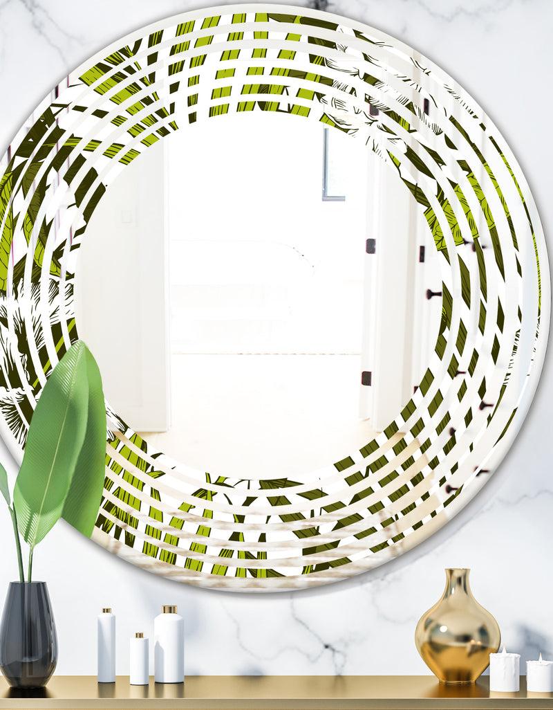 DesignQ Tropical Palm Leaves I - Modern Round or Oval Wall Mirror - Wave