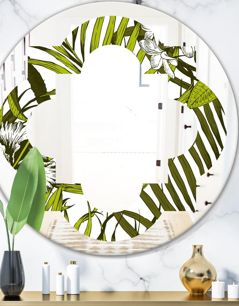 DesignQ Tropical Palm Leaves I - Modern Round or Oval Wall Mirror - Quatrefoil