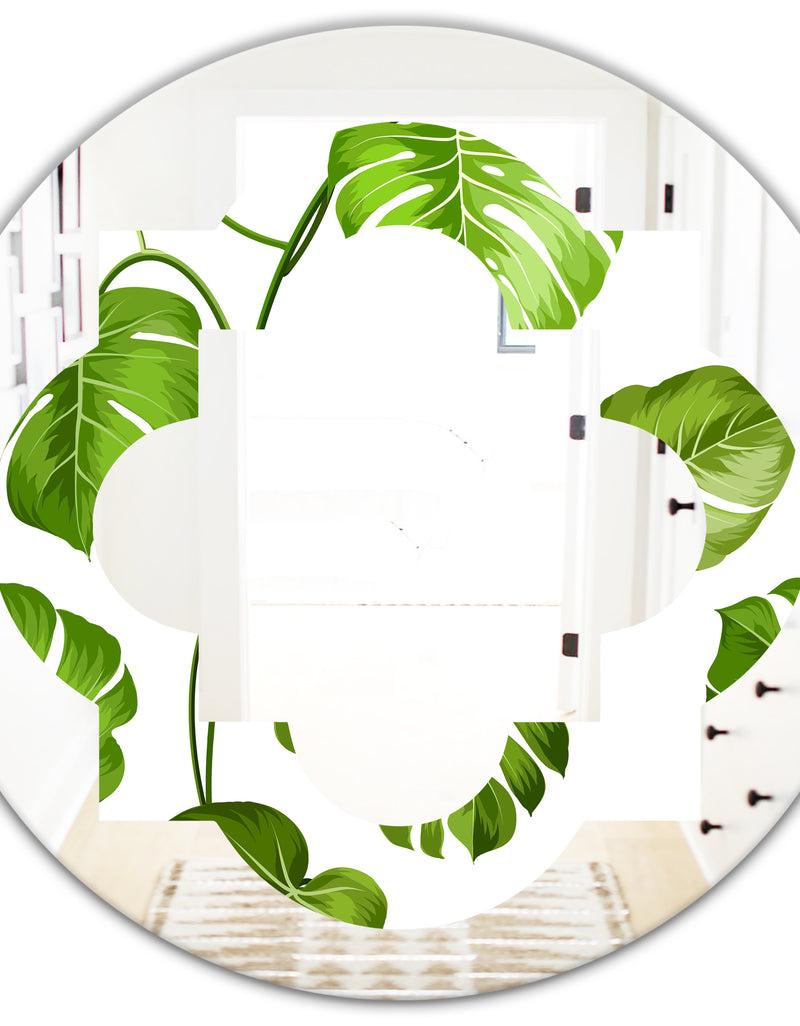 DesignQ Tropical Palm Leaves II - Modern Round Or Oval Wall Mirror - Quatrefoil