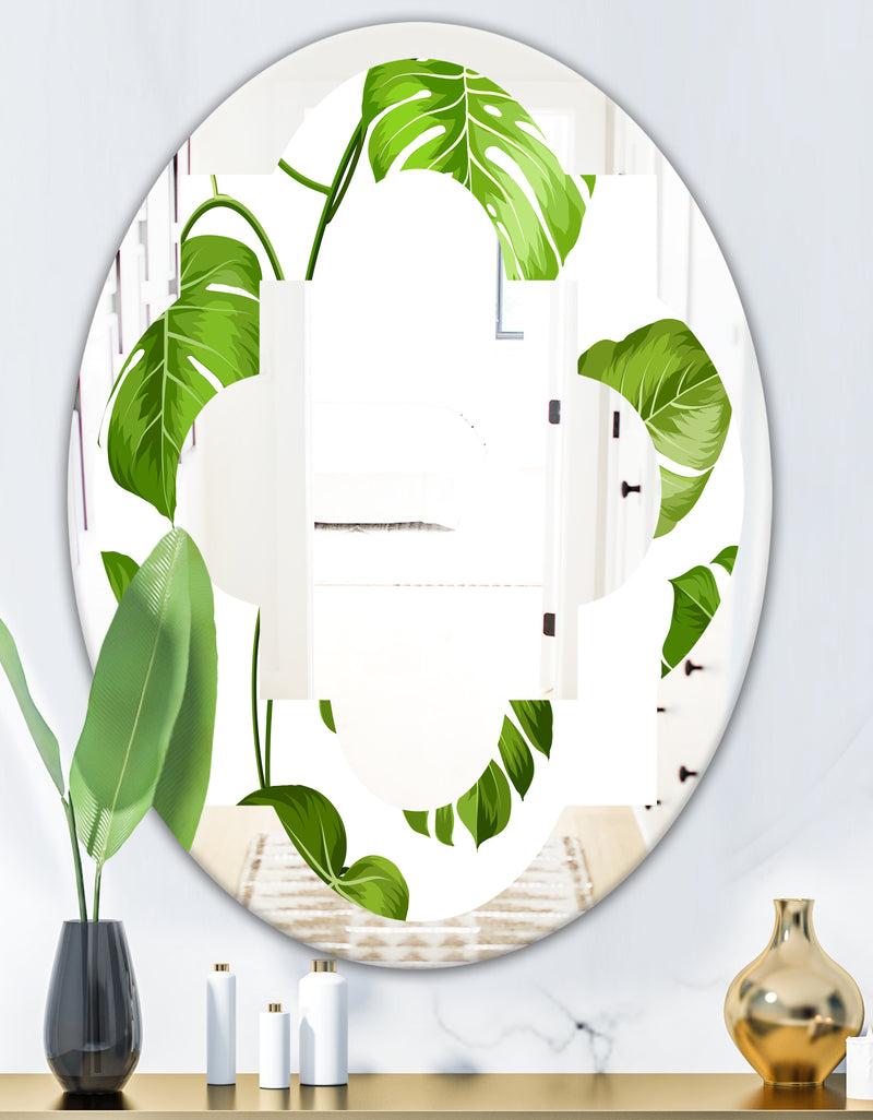 DesignQ Tropical Palm Leaves II - Modern Round Or Oval Wall Mirror - Quatrefoil