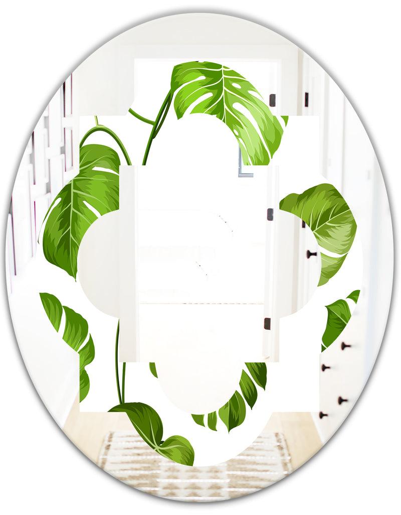 DesignQ Tropical Palm Leaves II - Modern Round Or Oval Wall Mirror - Quatrefoil