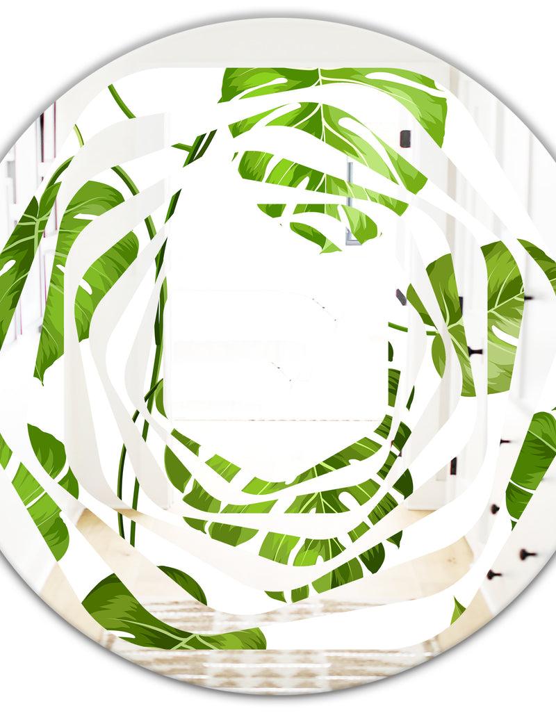 DesignQ Tropical Palm Leaves II - Modern Round Or Oval Wall Mirror - Whirl