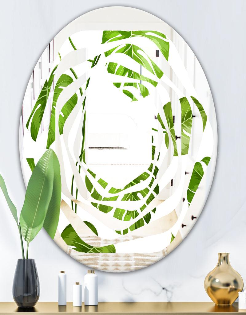DesignQ Tropical Palm Leaves II - Modern Round Or Oval Wall Mirror - Whirl