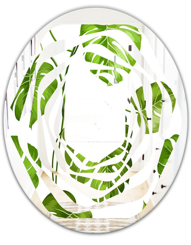 DesignQ Tropical Palm Leaves II - Modern Round Or Oval Wall Mirror - Whirl